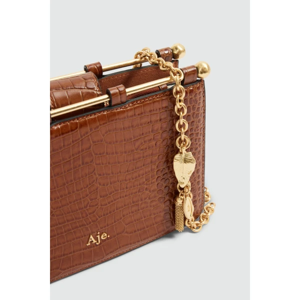 Aje Aviel Evening Bag in Amber Croc | Shoulder & Crossbody Bags | Coveti