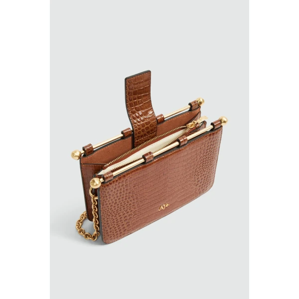 Aje Aviel Evening Bag in Amber Croc | Shoulder & Crossbody Bags | Coveti
