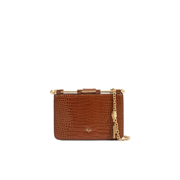 Aje Aviel Evening Bag in Amber Croc | Shoulder & Crossbody Bags | Coveti