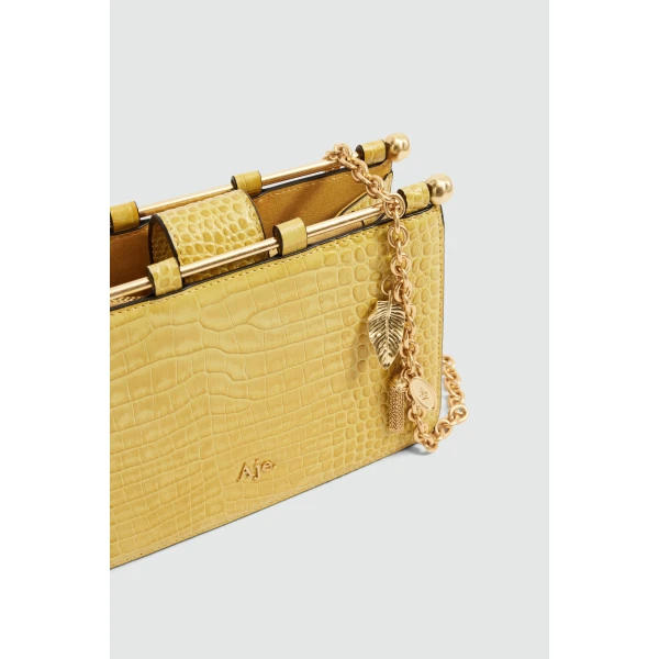 Aje Aviel Evening Bag in Golden Ochre Croc | Shoulder & Crossbody Bags | Coveti