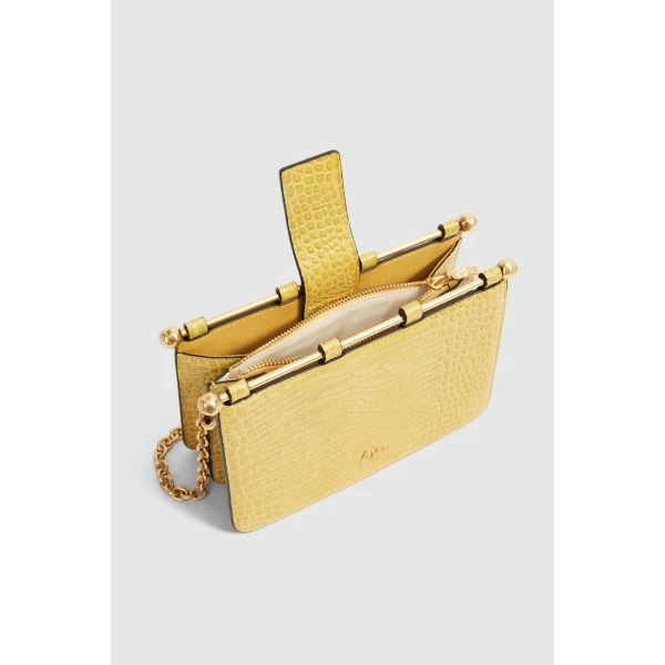 Aje Aviel Evening Bag in Golden Ochre Croc | Shoulder & Crossbody Bags | Coveti