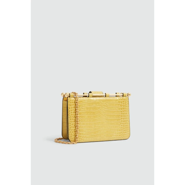 Aje Aviel Evening Bag in Golden Ochre Croc | Shoulder & Crossbody Bags | Coveti