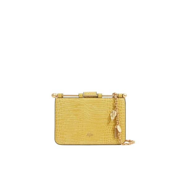 Aje Aviel Evening Bag in Golden Ochre Croc | Shoulder & Crossbody Bags | Coveti