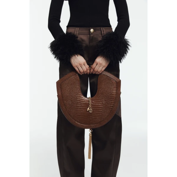 Aje Bijou Croc Emboss Bag in Amber Croc | Shoulder & Crossbody Bags | Coveti
