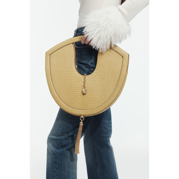 Aje Bijou Croc Emboss Bag in Golden Ochre Croc | Shoulder & Crossbody Bags | Coveti