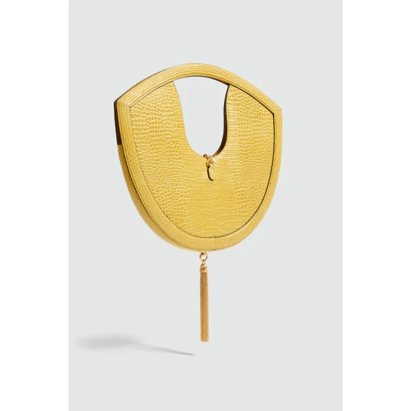 Aje Bijou Croc Emboss Bag in Golden Ochre Croc | Shoulder & Crossbody Bags | Coveti