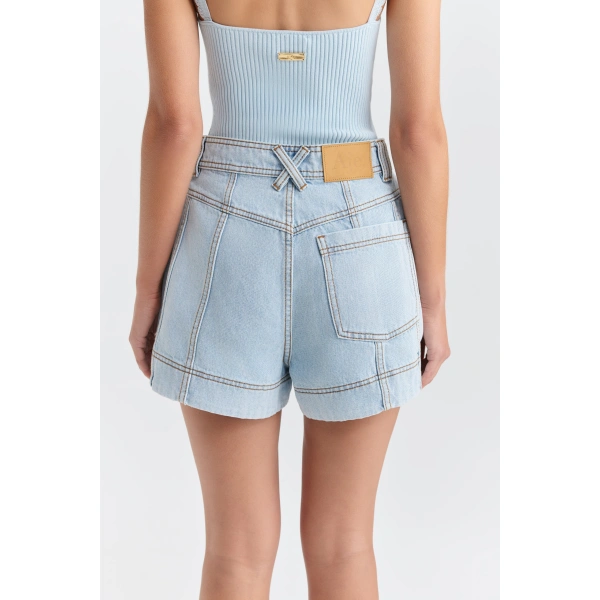 Aje Blaise Denim Short in Light Wash Blue | Shorts | Coveti