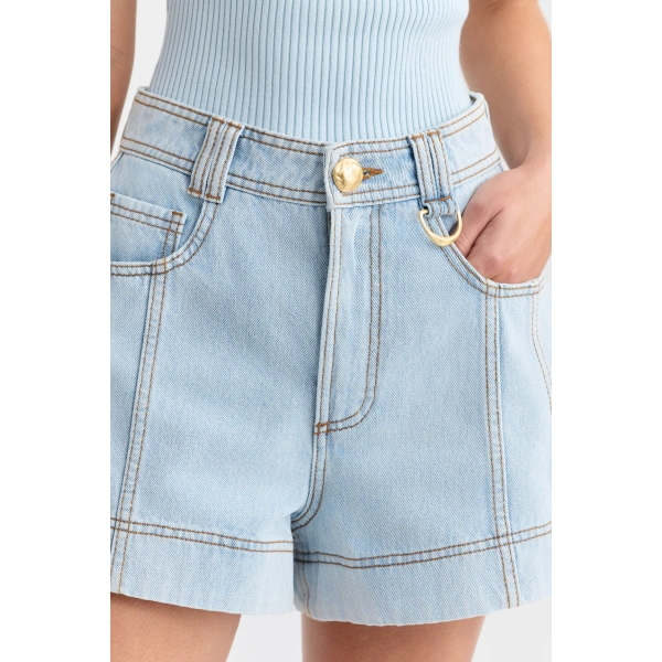 Aje Blaise Denim Short in Light Wash Blue | Shorts | Coveti