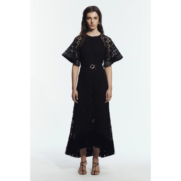 Aje Boheme Lace Midi Dress in Black | Midi Dresses | Coveti