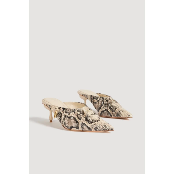 Aje Carmena Ruched Mule Heel in Python | Heels | Coveti