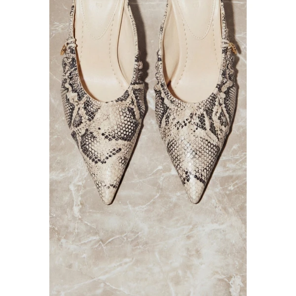 Aje Carmena Ruched Mule Heel in Python | Heels | Coveti