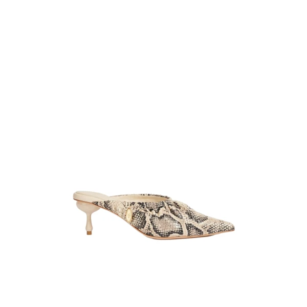 Aje Carmena Ruched Mule Heel in Python | Heels | Coveti