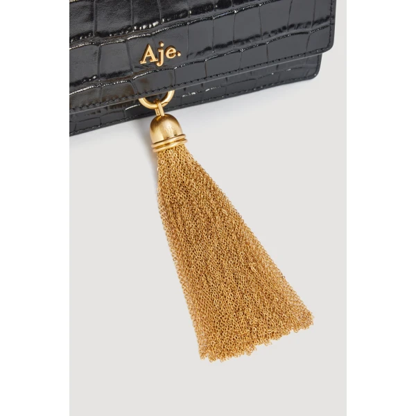 Aje Celia Croc Emboss Clutch in Black Croc | Clutch Bags | Coveti