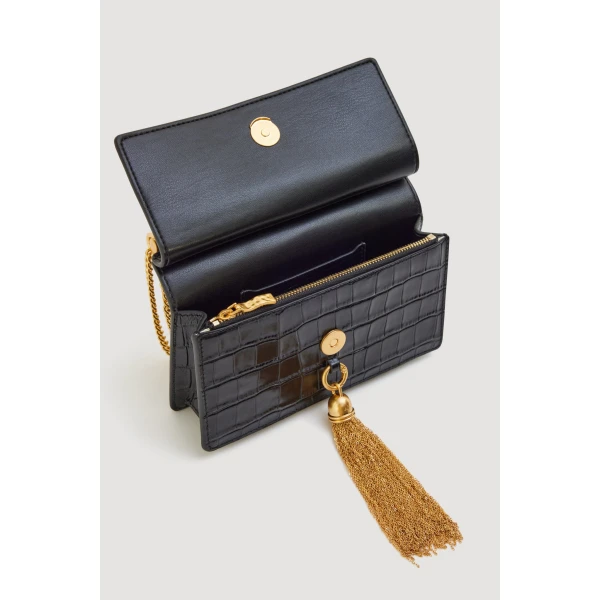 Aje Celia Croc Emboss Clutch in Black Croc | Clutch Bags | Coveti