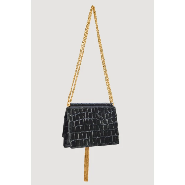 Aje Celia Croc Emboss Clutch in Black Croc | Clutch Bags | Coveti