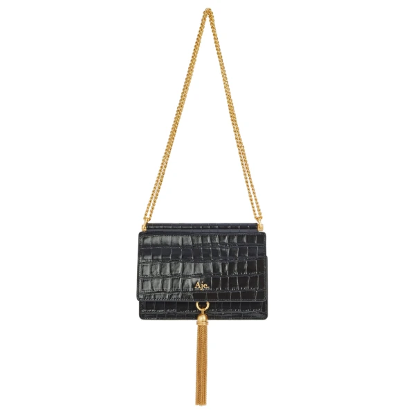 Aje Celia Croc Emboss Clutch in Black Croc | Clutch Bags | Coveti