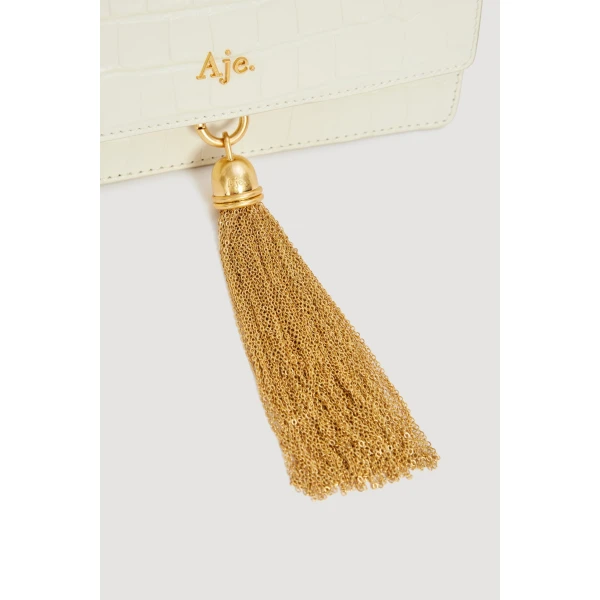 Aje Celia Croc Emboss Clutch in Ivory Croc | Clutch Bags | Coveti