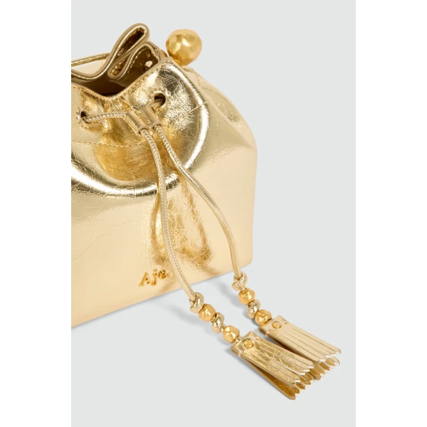 Aje Ceremonia Metallic Mini Bucket in Gold | Clutch Bags | Coveti