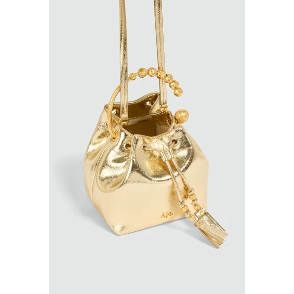 Aje Ceremonia Metallic Mini Bucket in Gold | Clutch Bags | Coveti