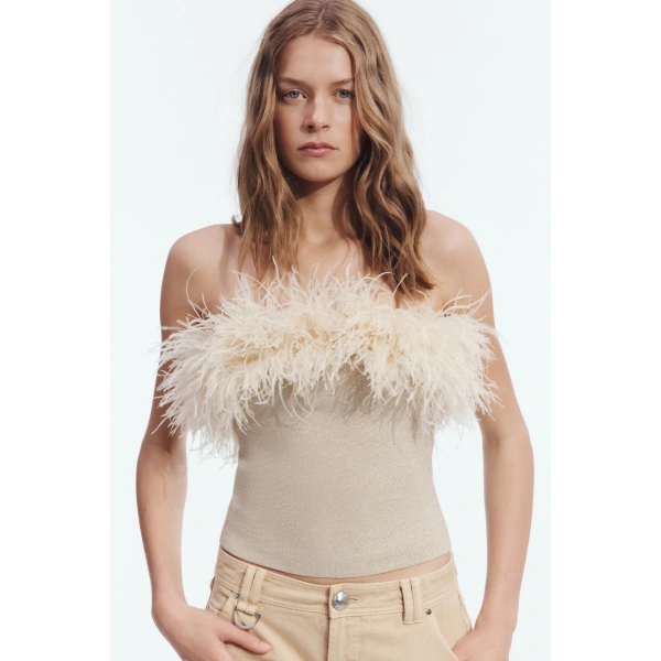 Aje Clarice Knit Bustier Top in Champagne Gold | Tops | Coveti
