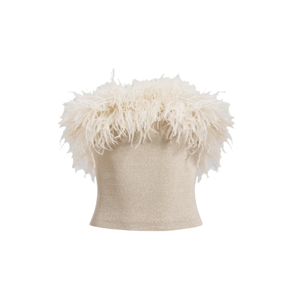 Aje Clarice Knit Bustier Top in Champagne Gold | Tops | Coveti