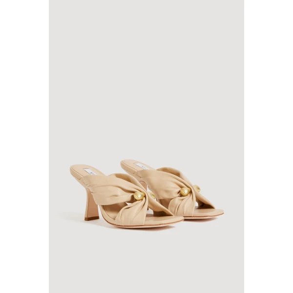 Aje Clemence Gathered Heel in Beach Beige | Heels | Coveti