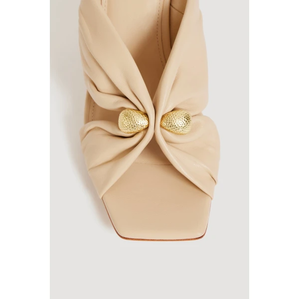 Aje Clemence Gathered Heel in Beach Beige | Heels | Coveti