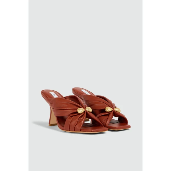 Aje Clemence Gathered Heel in Chestnut | Heels | Coveti