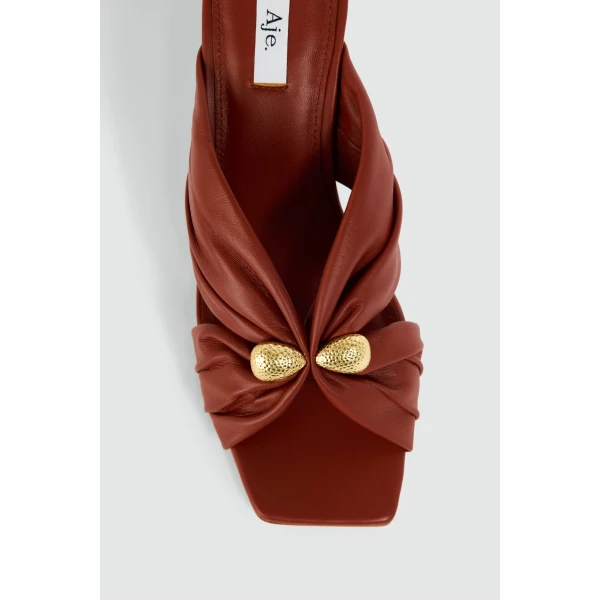 Aje Clemence Gathered Heel in Chestnut | Heels | Coveti