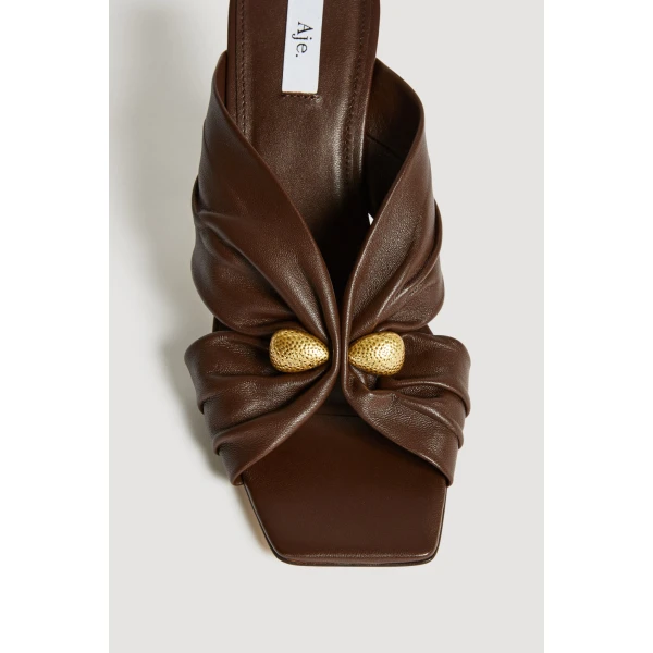Aje Clemence Gathered Heel in Chocolate | Heels | Coveti
