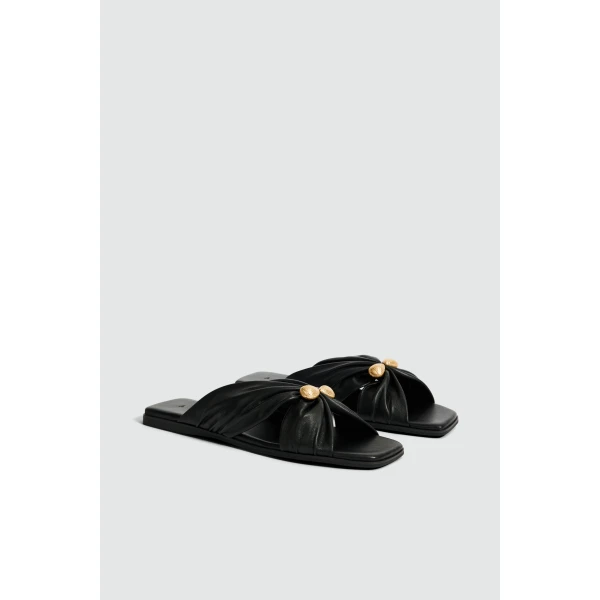 Aje Clemence Slide in Black | Flip Flops & Slides | Coveti