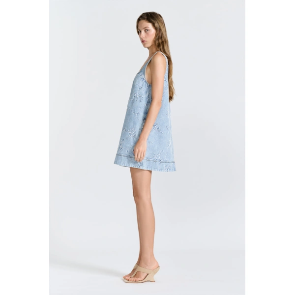 Aje Coast Logo Denim Mini Dress in Light Wash Blue | Mini Dresses | Coveti