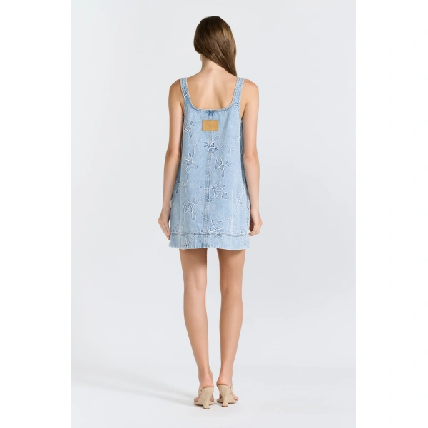 Aje Coast Logo Denim Mini Dress in Light Wash Blue | Mini Dresses | Coveti