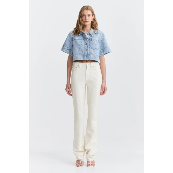 Aje Coast Logo Denim Shirt in Light Wash Blue | Shirts | Coveti