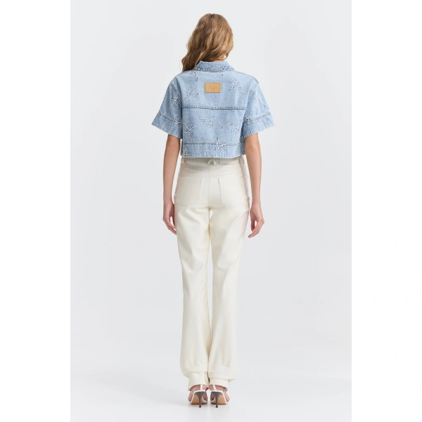 Aje Coast Logo Denim Shirt in Light Wash Blue | Shirts | Coveti