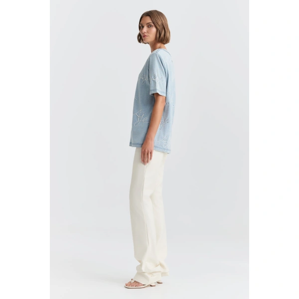 Aje Coast Logo Denim Wash Tee in Light Wash Blue | T-shirts | Coveti