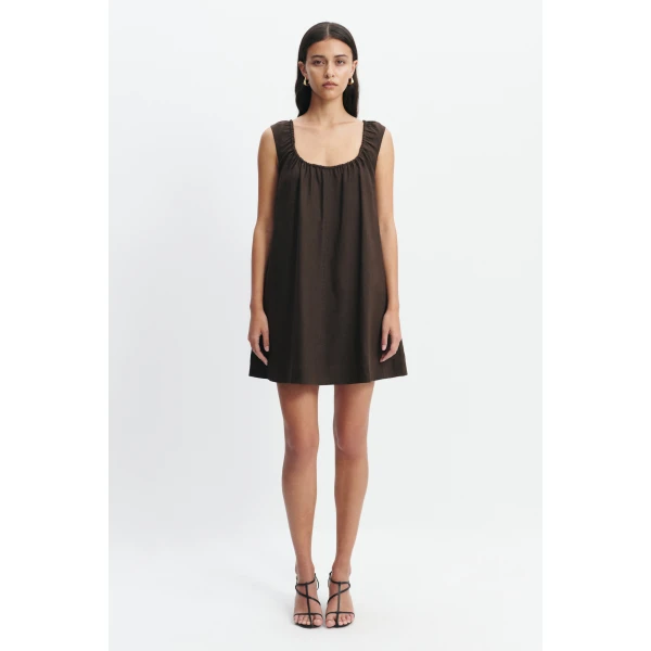 Aje Corine Linen Mini Dress in Chocolate | Mini Dresses | Coveti