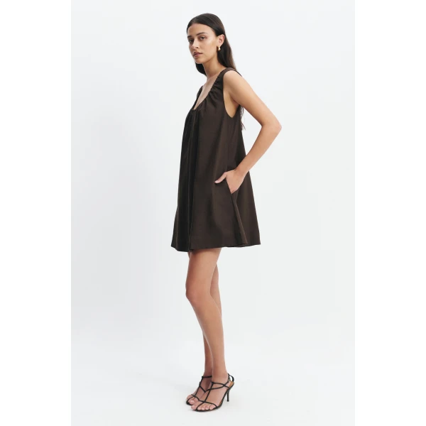 Aje Corine Linen Mini Dress in Chocolate | Mini Dresses | Coveti
