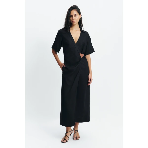 Aje Corine Wrap Midi Dress in Black | Midi Dresses | Coveti