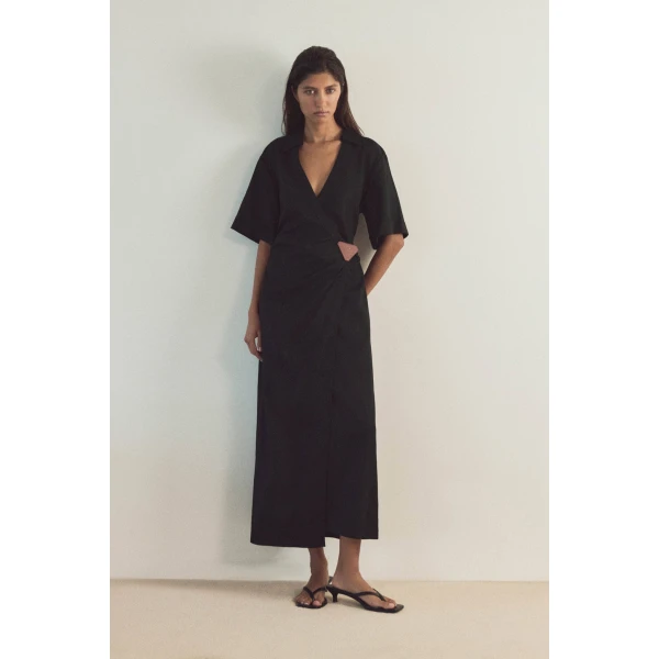 Aje Corine Wrap Midi Dress in Black | Midi Dresses | Coveti