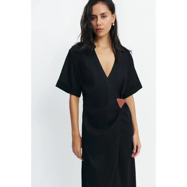 Aje Corine Wrap Midi Dress in Black | Midi Dresses | Coveti