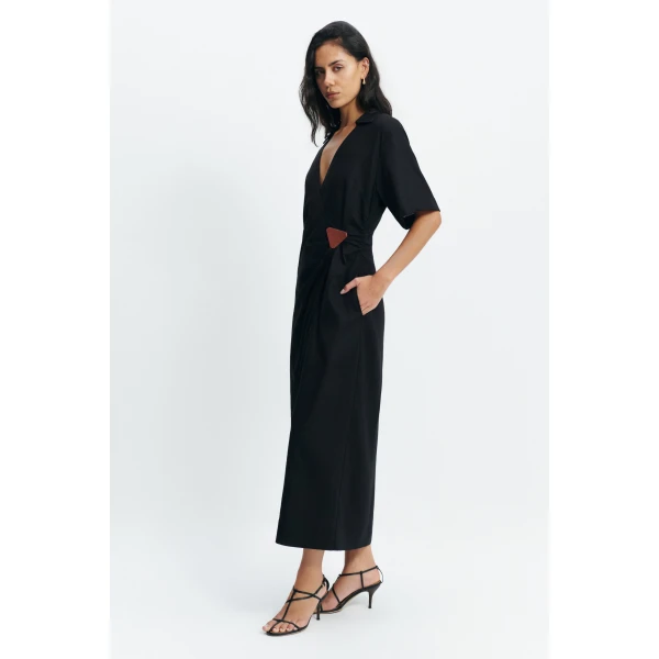 Aje Corine Wrap Midi Dress in Black | Midi Dresses | Coveti