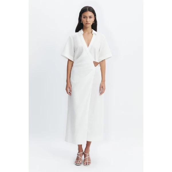 Aje Corine Wrap Midi Dress in White | Midi Dresses | Coveti