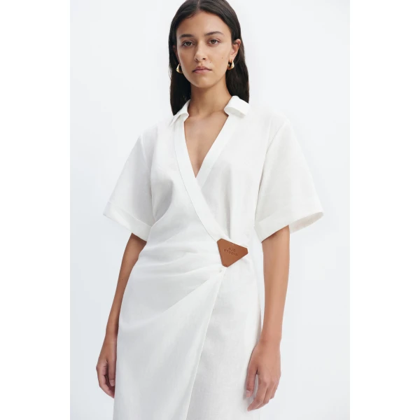 Aje Corine Wrap Midi Dress in White | Midi Dresses | Coveti