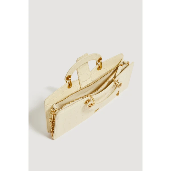 Aje Corrie Small Clutch in Ivory Croc | Clutch Bags | Coveti