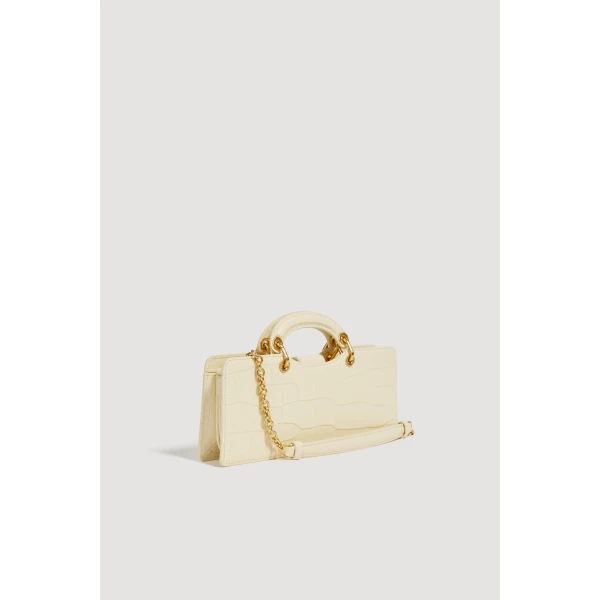 Aje Corrie Small Clutch in Ivory Croc | Clutch Bags | Coveti