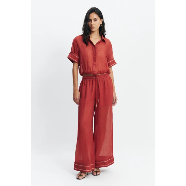 Aje Cove Bubble Hem Shirt in Claret | Shirts | Coveti