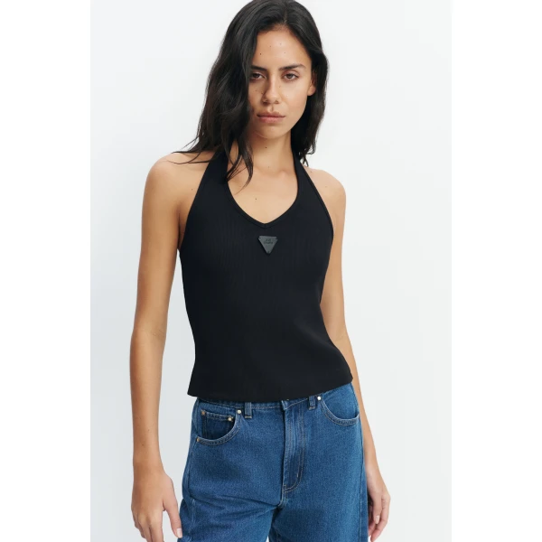 Aje Cowrie Halter Tank in Black | Tops | Coveti