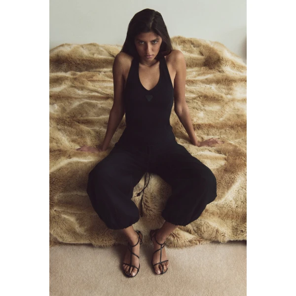 Aje Cowrie Halter Tank in Black | Tops | Coveti