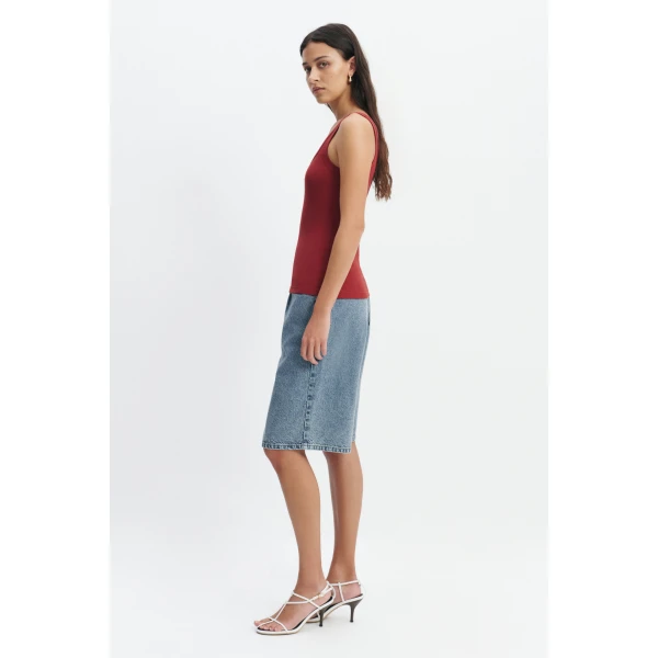 Aje Cowrie Scoop Tank in Claret | Tops | Coveti